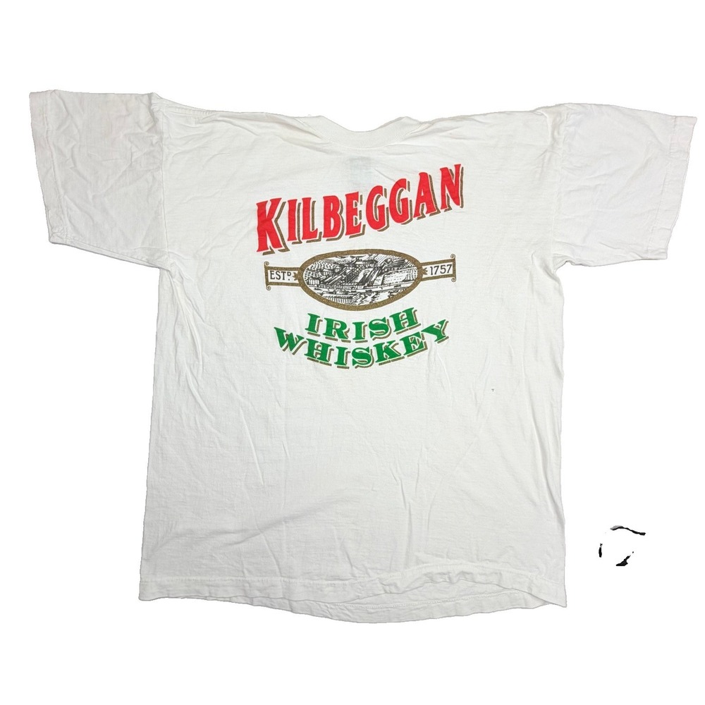 Vintage 90s Kilbeggan Irish Whiskey T-Shirt Men's XL White Caribbean Dream